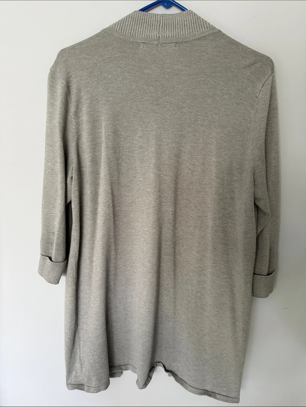 Laura Ashley Gray Open Front Roll-Tab Cardigan